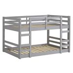 Walker Edison Furniture Company Wood Twin Over Twin Bunk Bed Kids Bed Bedroom with Guard Rail and Ladder Easy Assembly, Twin, Grey