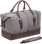 Leather Travel Bag with Shoe Pouch,Weekender Overnight Bag Waterproof PU Leather Large Carry On Bag Travel Tote Duffel Bag for Men or Women-Grey, Grey, Classic