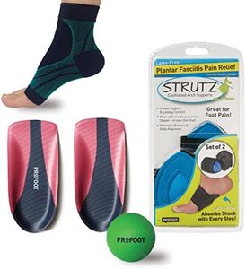 PROFOOT Plantar Fasciitis Pain Relief Kit with Shoe Insoles, Arch Support Cushions, Compression Sleeve & Foot Massage Ball, Women's Size 6-12 (4 Piece Set)