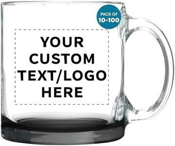 DISCOUNT PROMOS Custom Clear Glass Coffee Mugs 13 oz. Set of 10/50/100, Personalized Bulk Pack - Perfect for Coffee, Tea, Espresso, Hot Cocoa, Other Beverages - Black Bottom
