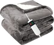 Cushious Heated Electric Blanket Throw 130x160cm, 10 Settings Heating,1-8h Timer Auto-Off, Overheat Protection, Machine Washable, Flannel and Sherpa Heated Blanket for Sofa Bed, Office