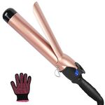 Large Barrel Curling Iron 1 1/2 inch Curling Iron, Hair Curling Wand Ceramic Curling Iron Travel Curling Irons with Glove, LCD Digital Temp Control Beach Waver Curling Iron Big Curling Iron for Women