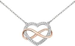 Two-Tone 925 Sterling Silver Diamond Heart and Infinity Pendant Necklace, 0.05 Cttw (I-J Color, I3 Clarity), with 17-inch Adjustable Silver Chain, by Brilliant Expressions, Diamond,