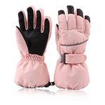 Winter Windproof Ski Gloves with Fleece Lining Warm Children Kids Mittens Snowboard Gloves Boys Girls(Pink, 4-6 Years)