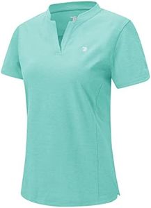Rdruko Women's Golf Shirts Short Sleeve Dry Fit V Neck Tennis Tops Quick Dry Athletic Work Polo Shirts UPF 50+, Water Green, L, Water Green