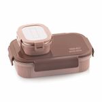 WARMEO MICROMATE Microwave-Safe Stainless Steel Lunch Box, Bpa Free, Perfect for Office, School, Travelling, Combo(800ml+150 ml), Brown