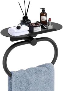 Siyzda Hand Towel Ring with Shelf, Stainless Steel Hand Towel Holder, Heavy Duty Bath Accessories, Wall Mounted Towel Hanger for Bathroom Kitchen (Matte Black)