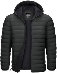 TACVASEN Mens Puffer Jacket with Hood Winter Warm Puffy Jackets Sherpa Lined Insulated Water Resistant Down Coats for Travel Dark gray 2XL