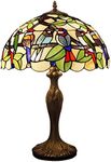 WERFACTORY Tiffany Table Lamp Colorful Stained Glass Birds Bedside Lamp 16X16X24 Inches Desk Reading Light Metal Base Decor Bedroom Living Room Home Office S805 Series...