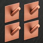 DOCOSS Stainless Steel Rose Gold Self Adhesive Hooks for Wall Heavy Duty Hooks for Hanging,Towel Clothes Hanger for Wall,Bathroom & Kitchen Pack of 4