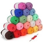 Kurtzy 20 Pack of Colourful Crochet Yarn Balls - 3mm Crochet Hook Included - Each Thread Ball Weighs 25g/0.88oz - Total of 1000m/1094 Yards of Coloured Soft Cotton Yarn