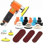 NuoDunco 48Pcs 1'' 2'' 3'' Mini Random Orbital Air Sander Kit, 15,000RPM High Speed Orbital Sander Polisher Air Tools for Wood, Auto Body Work, with 27pcs Sponge & Wool Pads, 15pcs Sandpapers