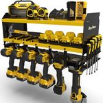 Toolganize Garage Power Tool Storage Organiser - Workshop Wall Mounted Storage Rack & Charging Station - Premium Heavy Duty for Workshop & Garage Tools - Large 6-Pack Size - Yellow.