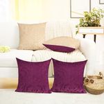 IVAZA Velvet Decorative Reversible Cushion Cover 12 x12 Inch - Set of 4, Soft Solid Damask Square Throw Pillow Covers for Sofa, Living Room or Home Decor - 30x30 cm Wine & Beige