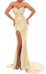 BEAUTBRIDE Women's Mermaid Evening Dress with Slit Sequins Prom Gown 4 Champange B