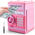 Piggy Bank Toy for Girls, LittleStar Kids Baby Real Money Safe Saving Box Electronic Mini ATM Coins Banks Password Code Lock Case for Children Age 8-10, Best Gifts Ideas for Birthday and Xmas - Pink