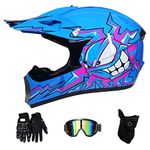 Youth Kids Motocross Helmet Set, Full Face Off Road Motocross Quad Crash Helmet, Downhill Dirt Bike MX ATV Motorbike Protective Helmet, with Gloves Goggles Mask, D.O.T Certified