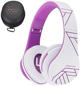 PowerLocus Casque Bluetooth sans Fil, Casque Audio stéréo Pliable sans Fil et Filaire avec Micro intégré, Micro SD/TF, FM pour iPhone/Wiko/Samsung/iPad/PC (Blanc/Violet)