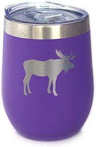 Bevvee Moose Wine Tumbler with Sliding Lid - Stemless Stainless Steel Insulated Cup - Cute Outdoor Camping Mug - Purple