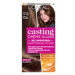 L'Oreal Paris Ammonia Free Semi-Permanent Hair Dye, 513 Iced Truffle, Glossy Hair Colour, Natural Looking Finish, For up to 28 Shampoos, Casting Crème Gloss, 1 Application