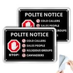 SINMAO No Cold Callers Sign for Front Door Polite Notice Sticker Metal 15x10cm Brushed Aluminium with Pre-drilled Holes Pack of 2