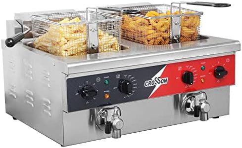 CROSSON 12L Dual Tank Countertop Electric Deep Fryer with Drain,Solid Basket and Lid for Restaurant and Home Use 120V,3600W Stainless Steel Commercial Deep Fryer (EF-6V-2)