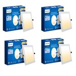 Philips Ultra Glow 10-watt Square LED Downlighter | 3 Colors in 1 Recessed LED Downlight | LED Ceiling Light for Home and Hall | Cut Out: 4 inch, Color: Tunable White, Pack of 4