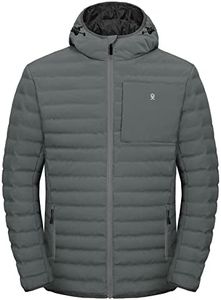 Little Donkey Andy Men's Warm Waterproof Puffer Jacket Hooded Windproof Winter Coat with Recycled Insulation Grey L