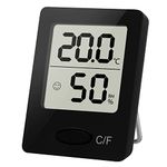 Digital Room Thermometer, Indoor Hygrometer Accurate Humidity Meter with Temperature Humidity Sensor and Face Icon Comfort Indicator for Bedroom, Baby Room, Warehouse, Cellar, Car - Black