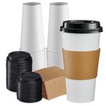 [50 Count] 20 oz. Disposable Coffee Cups with Lids, Sleeves, Stirrers - to Go Paper Hot Cups……