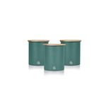 Swan SWKA17513GREN Nordic Scandi Set of 3 Storage, Tea, Coffee and Sugar Canisters, Pine Green, Steel, Bamboo Lid, 1 Size