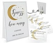 Candy Guessing Game Cards-1 Sign 8x11" and 50 Cards, Golden Moon Guess How Many Game Sign, for Boys Girls Birthday Party, Baby Shower, Party Games Activities and Decorations 06