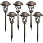 GIGALUMI Solar Lights Outdoor 6 Pack, Solar Landscape Lights Warm White, Brown Super Bright High Lumen Waterproof Metal Automatic Solar Lights for Yard, Pathway, Garden, Walkway