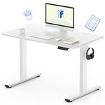 FLEXISPOT Adjustable Height Desk 40 x 24 Inches Whole Piece Desktop Small Standing Desk for Small Space Electric Sit Stand Home Office Table (White Frame + White Desktop)