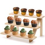 Coloch 3 Tier Wooden Retail Display Riser, Rustic Earring Ring Holder Stand Jewelry Showcase Rack for Brooch, Bracelet, Tabletop Cupcakes Display, 15.8 x 9x 10.2 Inch