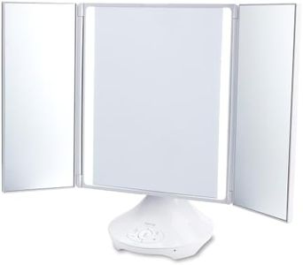 iHome Vanity Mirror with Lights and Wireless Speaker, Trifold Mirror with USB Charging (iCVBT40)