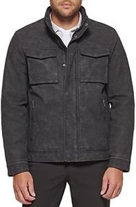 Dockers Men's Faux Leather Military Jacket, Black, Small