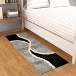 TIB Shaggy Bedside Runner Home Floor Decor Rugs - Living, Dinning, Office, Rooms & Bedroom, Hallway Carpet (Black-Grey, Pack of 1)