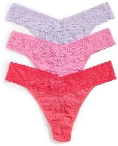 hanky panky - Signature Lace Original Rise Thongs for Women: Valentines Edition | One Size 4-14 | Glo Pink, Passionate Pink, Vivid Violet | Everyday Comfortable Lingerie, Sexy Underwear | 3 pack