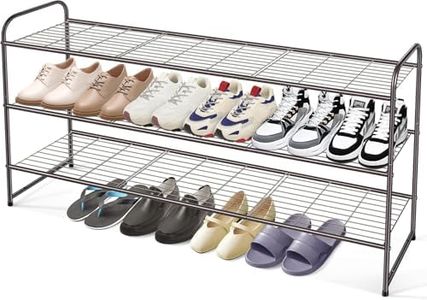 MISSLO Long 3 Tier Shoe Rack for Entryway, Closet Floor, Wide Shoe Storage Organizer Stackable Metal Shoe Shelf for 24 Pairs Men Sneakers with Wire Grid for Bedroom, Bronze