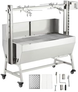 GarveeTech 37in Stainless Steel Electric Rotisserie Grill - 132LB Capacity for Whole Pig & Lamb, Charcoal Spit Roaster with Wind Screen, 50W Motor & Lockable Casters, Outdoor Camping BBQ