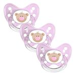 Dentistar® Silicone Soother Set of 3 - Size 3 for 14+ Months - Tooth and Jaw Friendly Silicone Soother with Dental Step - Pink with Bear Motif - BPA Free Baby Accessories - Made in Germany