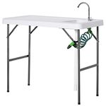 Outsunny Folding Table Fish Table Cleaning Wash Table with Sink, Faucet and Spray Cleaner for BBQ Camping Picnic Garden 45"x23"x37" White