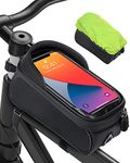 MixcMax Bike Bag, Bike Frame, Cell Phone Holder, Frame Bag, Handlebar Bag, Cell Phone Holder, Top Bag with Helmet Hole for Smartphone Under 6.8 Inch (Black)