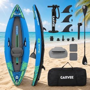 Single Inflatable Kayak, Heavy Duty Tandem Kayak for Adults and Kids, Portable Summer Fishing & Touring Kayak Set with Paddles, Adjustable Seats, Pump & Carry Bag, Recreational Kayaks for Beginners