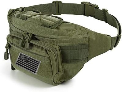 FRTKK Tactical Fanny Pack Military Waist Bag Pack with USA Flag Patch Utility Hip Pack with Adjustable Strap for Outdoors Fishing Cycling Camping Hiking Dog Walking, Army green 2, Fanny Pack