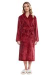 Knuffnee Fluffy Robes for Women Soft Fleece Dressing Gown Winter Warm Long Bathrobe Wine Red M