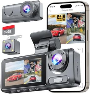 3 Channel Dash Cam for Cars Front Rear Inside, 1080P WiFi Dash Cam w/ 32GB Card, 2.0" IPS Screen Dashboard Camera Recorder with App Control, G-Sensor, Loop Recording, Night Vision, Parking Monitor