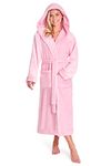 CityComfort Ladies Dressing Gown Fluffy Super Soft Hooded Bathrobe for Women Plush Fleece Perfect Loungewear Long Robe (Pink, S)