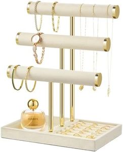 Jewelry Organizer Stand Display, 3 Tier Velvet Bracelet Holder, Beige